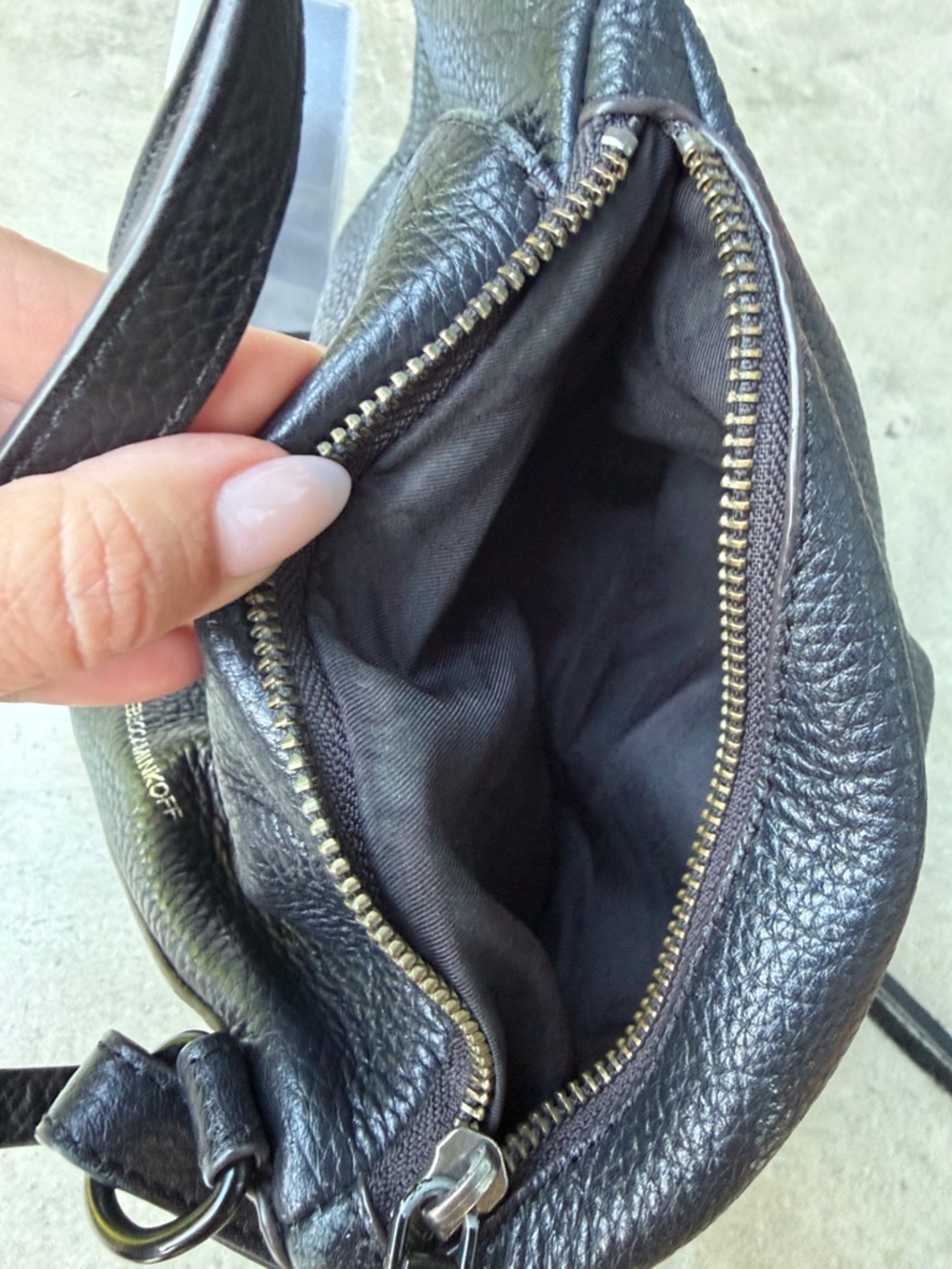 Rebecca Minkoff Black Pebbled Leather Sling Backpack - Picture 8 of 9